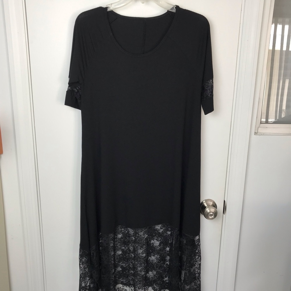 Black dress with lace.